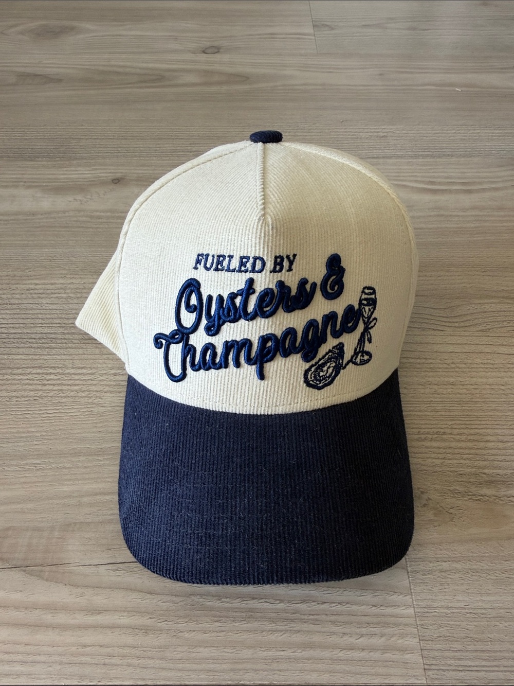 Oysters & Champagne Embroidered Two-Tone Cap - Cream & Navy